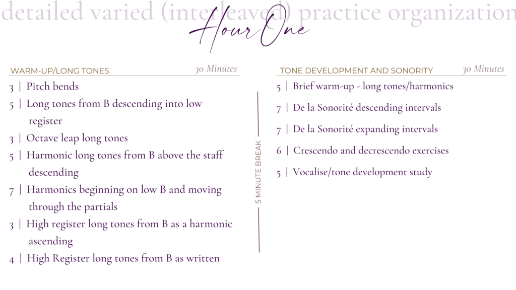 Hour 1 Detailed Practice Organization | Sarah Weisbrod, Flutist
